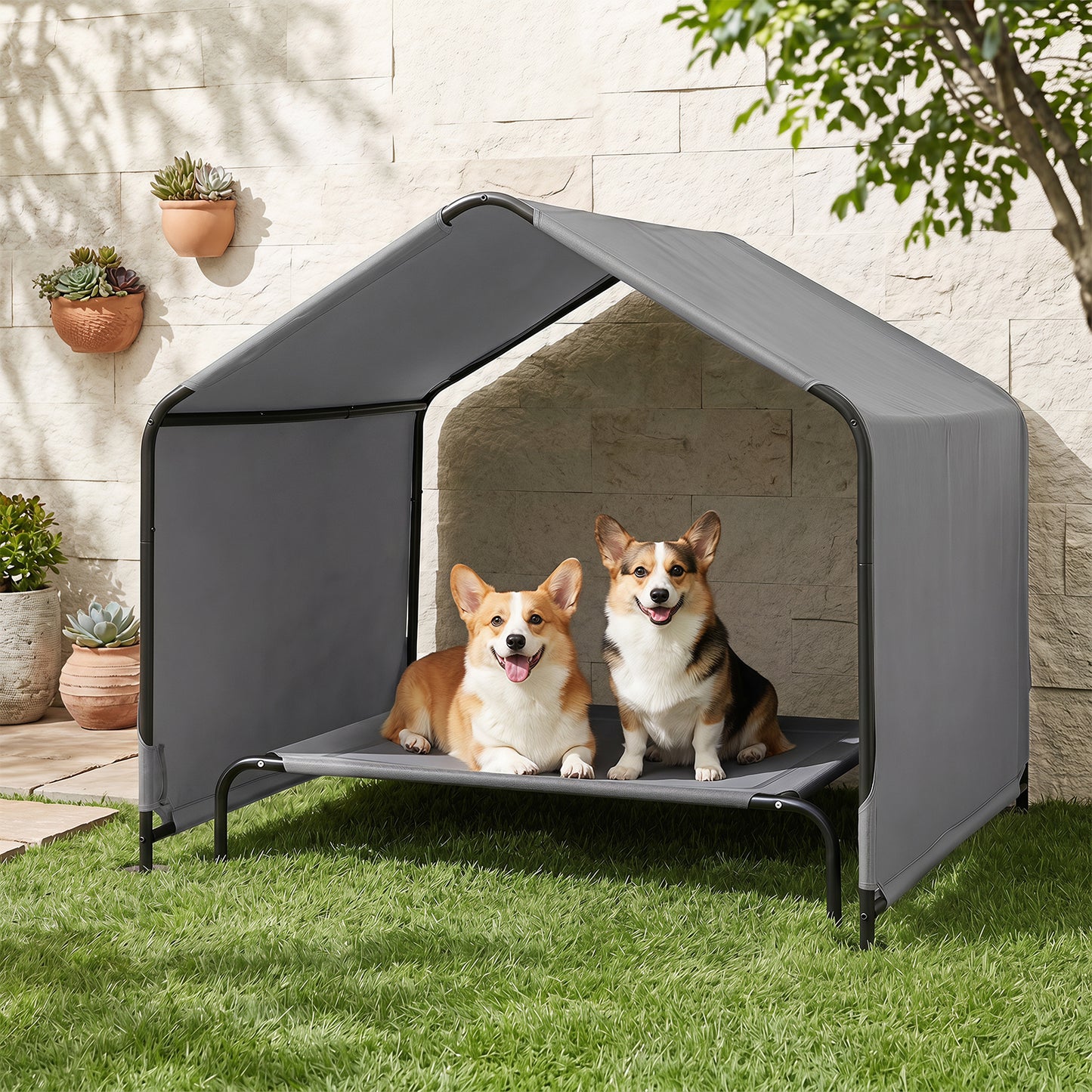 Outdoor Dog Shade Shelter for Large Medium Small Breeds Dog Tent Canopy-Grey