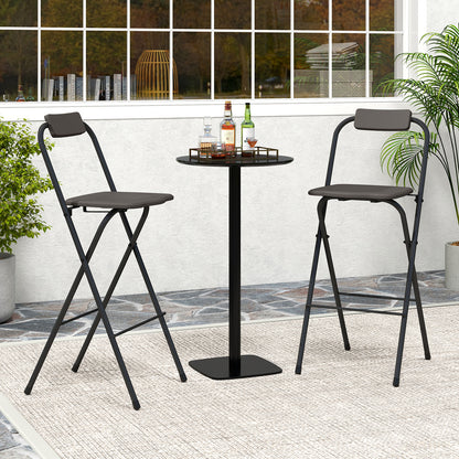 Outdoor Folding Barstools Set of 2 with Backrest and Footrest-Grey