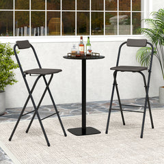 Outdoor Folding Barstools Set of 2 with Backrest and Footrest-Grey