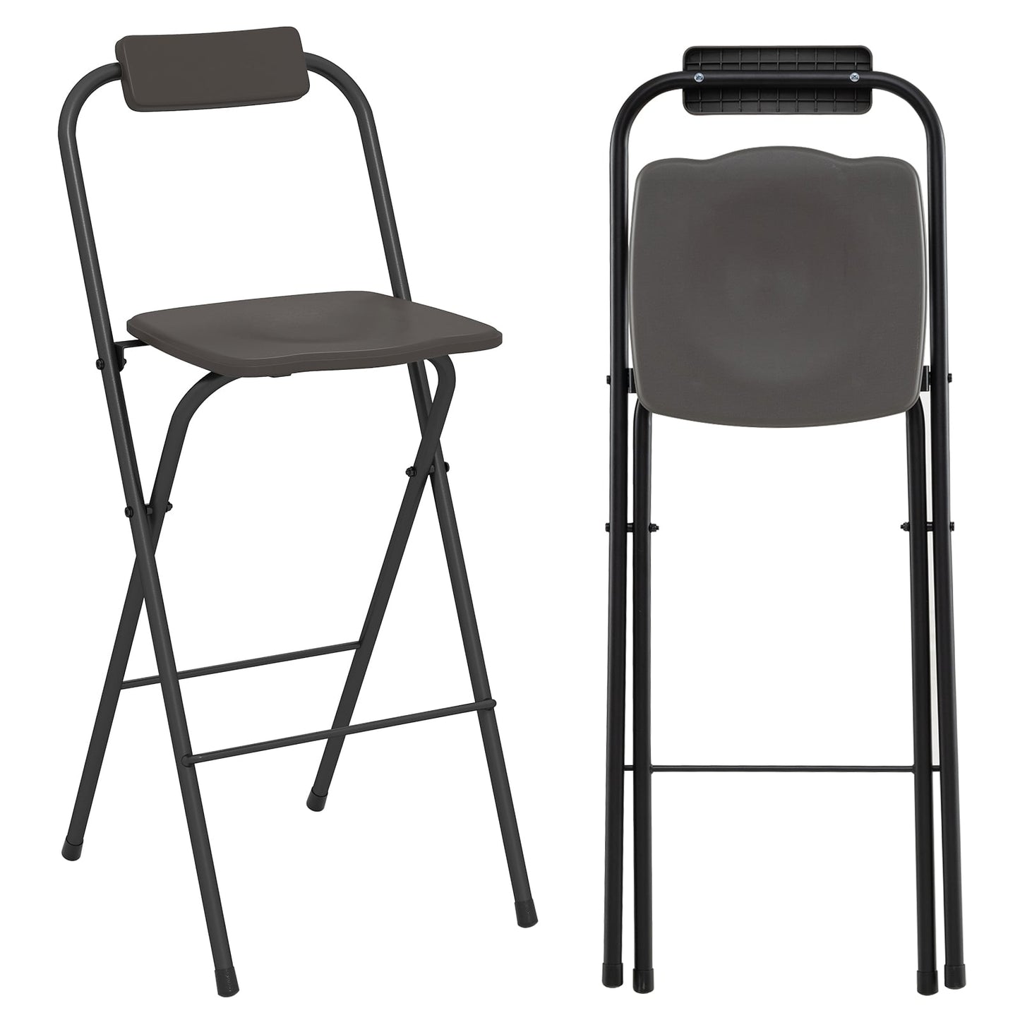 Outdoor Folding Barstools Set of 2 with Backrest and Footrest-Grey