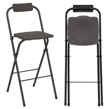 Outdoor Folding Barstools Set of 2 with Backrest and Footrest-Grey