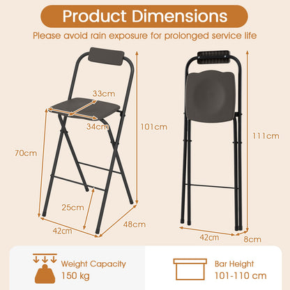 Outdoor Folding Barstools Set of 2 with Backrest and Footrest-Grey