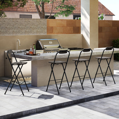 Outdoor Folding Barstools Set of 2 with Backrest and Footrest-Grey