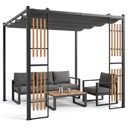 Outdoor Garden Pergola with 2 Slatted Screens for Courtyard-Grey