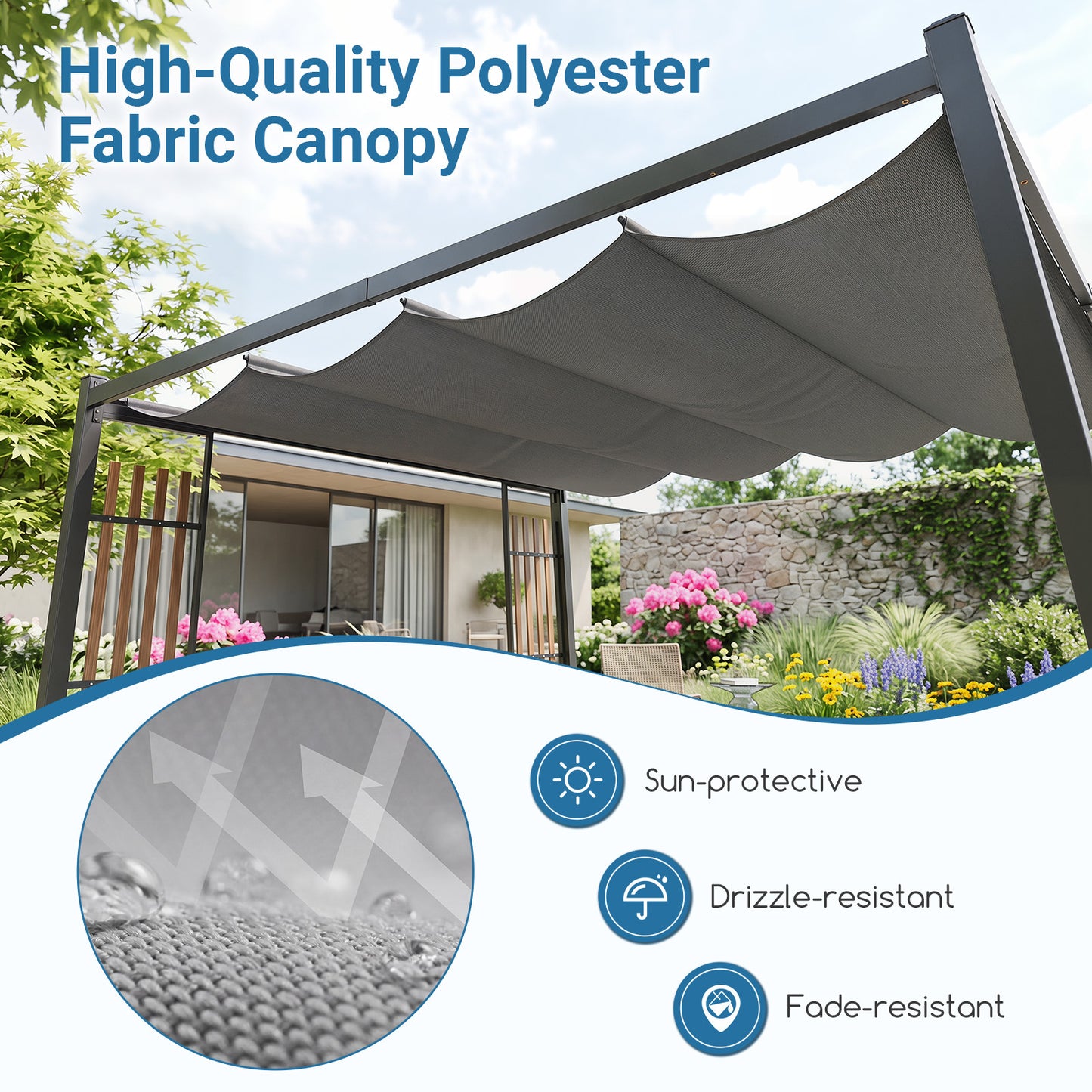 Outdoor Garden Pergola with 2 Slatted Screens for Courtyard-Grey