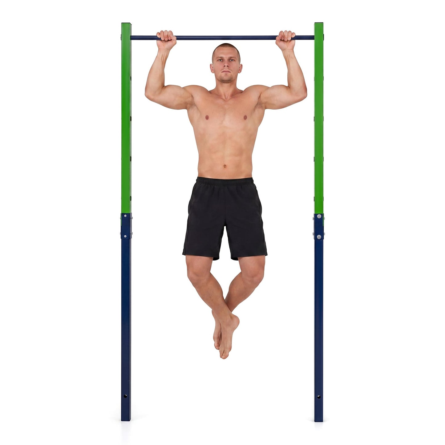 Outdoor In-Ground Pull Up Bar Heavy Duty Metal Pull Up Bar Station with 5 Adjustable Heights-Blue