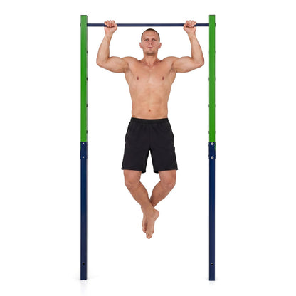 Outdoor In-Ground Pull Up Bar Heavy Duty Metal Pull Up Bar Station with 5 Adjustable Heights-Blue