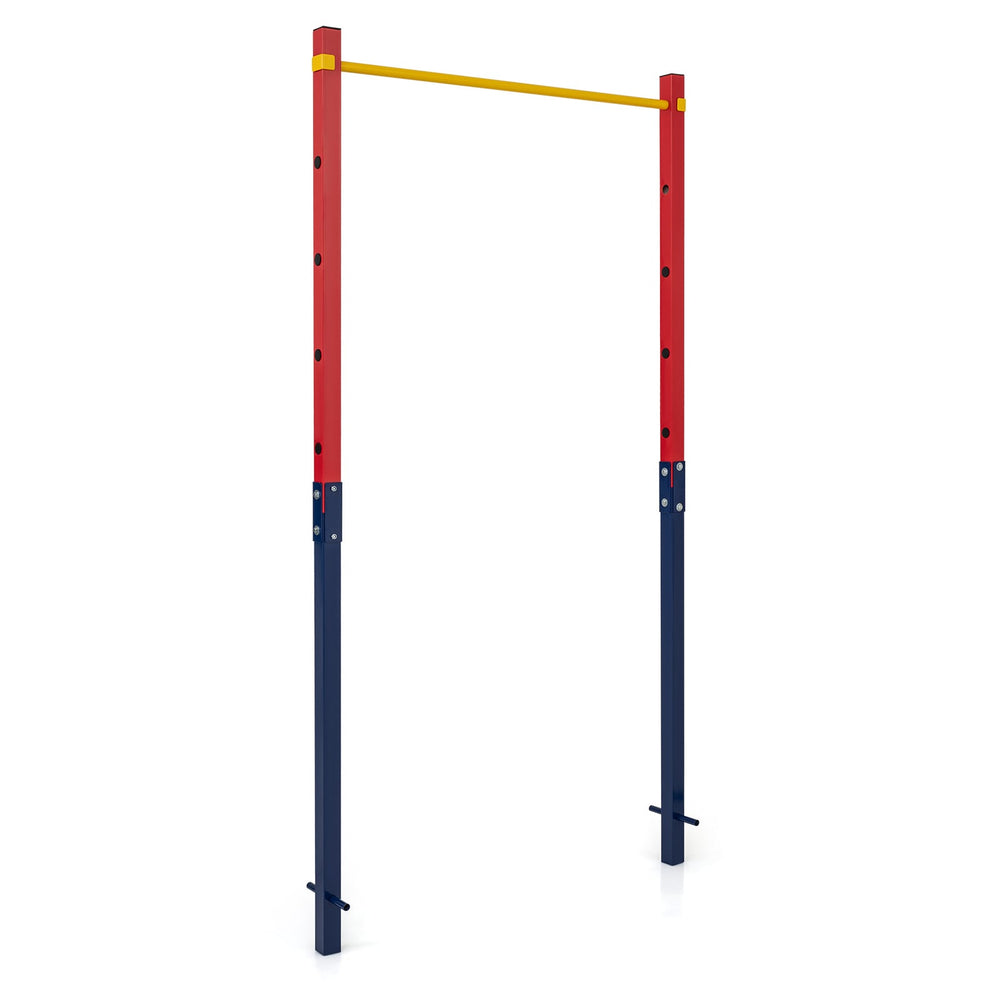 Outdoor In-Ground Pull Up Bar Heavy Duty Metal Pull Up Bar Station with 5 Adjustable Heights-Red