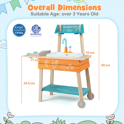 Outdoor Kids Play Kitchen Set Wooden Toy Kitchen Playset with Removable Sink-Multicolor