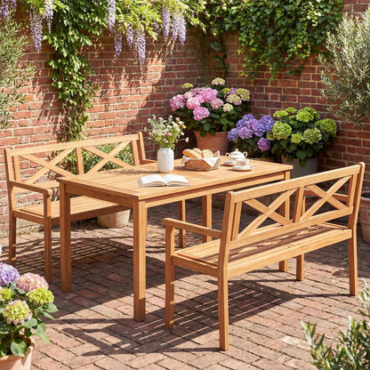 Outdoor Loveseat Bench 2-Person Patio Acacia Wood Garden Chair with Armrests