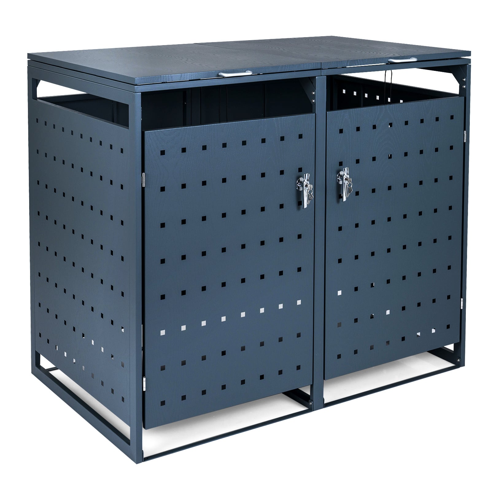 Outdoor Metal Garbage Bin Storage Shed for 2 Trash Cans Double Trash Can Enclosure-Grey
