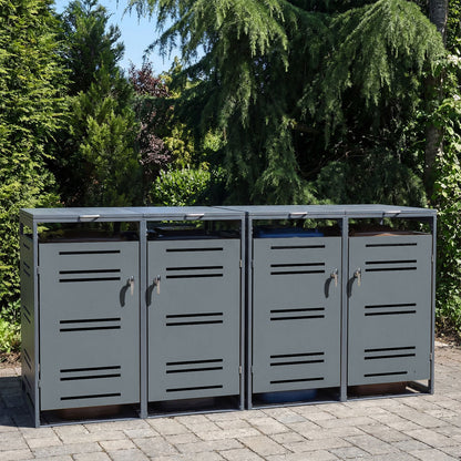Outdoor Metal Garbage Bin Storage Shed for 2 Trash Cans-Grey
