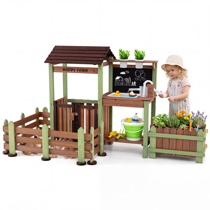 Outdoor Mud Farm Playset for Kids with Raised Planter Box and Real-Work Faucet