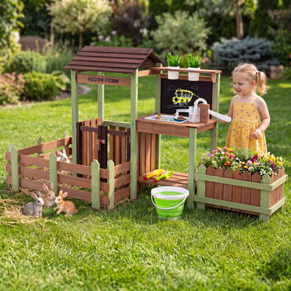 Outdoor Mud Farm Playset for Kids with Raised Planter Box and Real-Work Faucet