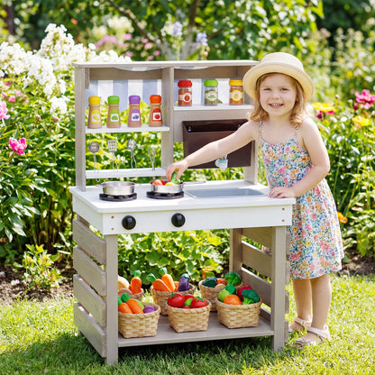 Outdoor Mud Kitchen for Kids with Removable Sink-Grey