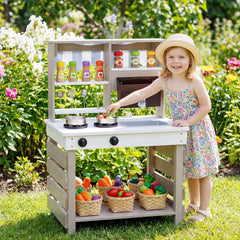 Outdoor Mud Kitchen for Kids with Removable Sink-Grey