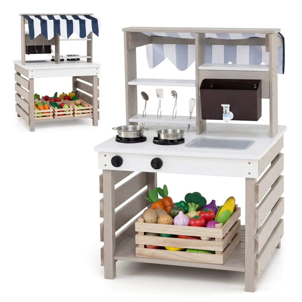 Outdoor Mud Kitchen for Kids with Removable Sink-Grey
