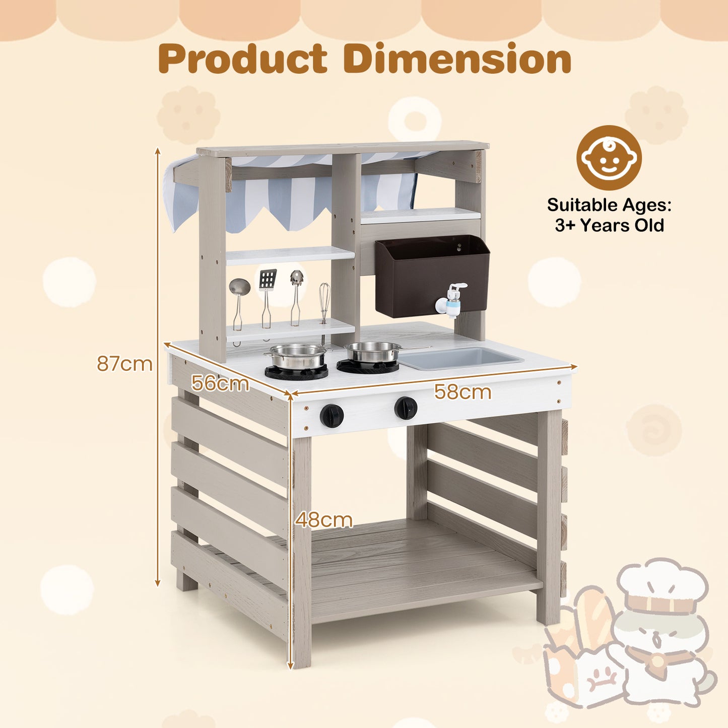 Outdoor Mud Kitchen for Kids with Removable Sink-Grey