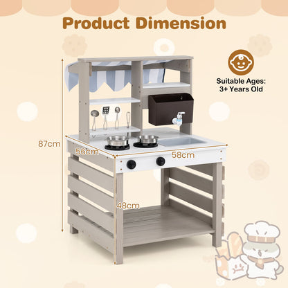 Outdoor Mud Kitchen for Kids with Removable Sink-Grey