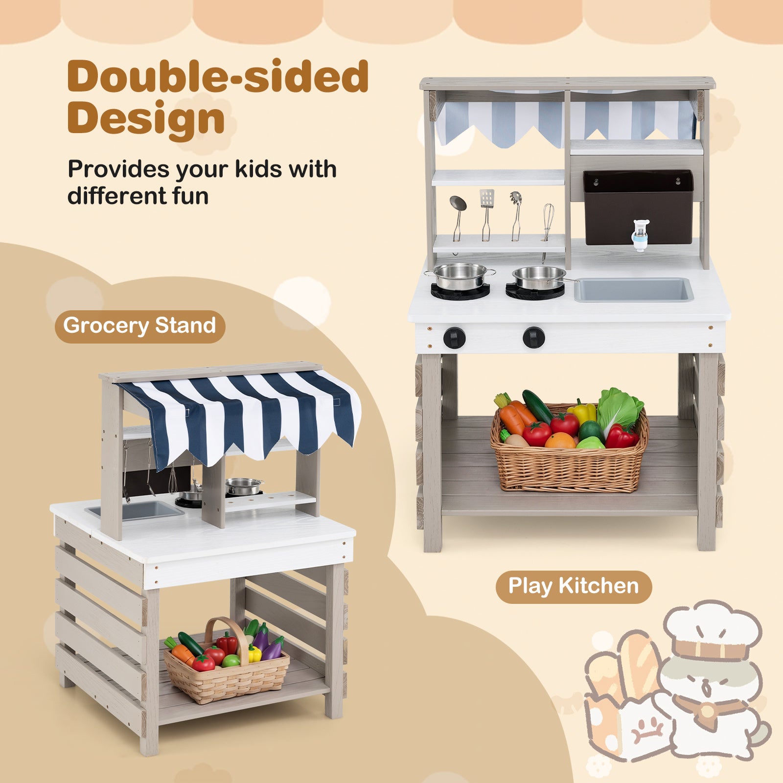 Outdoor Mud Kitchen for Kids with Removable Sink-Grey