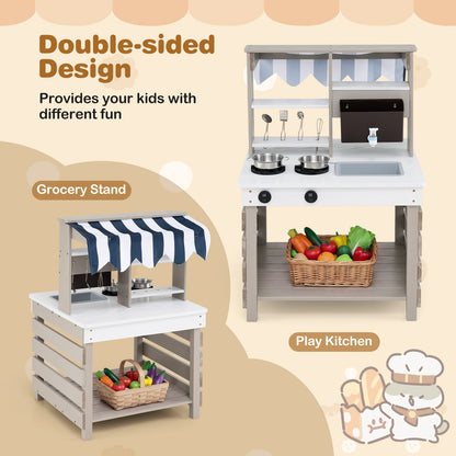 Outdoor Mud Kitchen for Kids with Removable Sink-Grey
