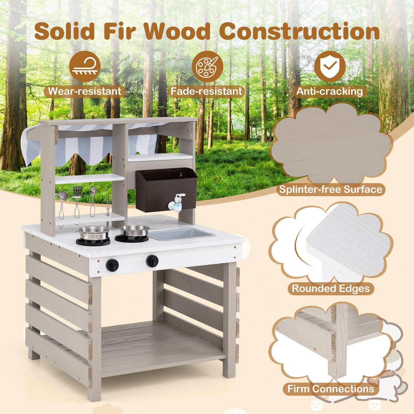 Outdoor Mud Kitchen for Kids with Removable Sink-Grey