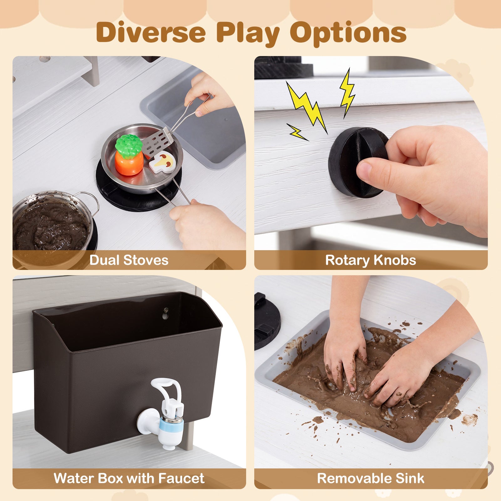 Outdoor Mud Kitchen for Kids with Removable Sink-Grey