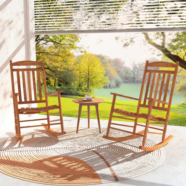 Outdoor Poplar Wood Rocking Chair Set of 2 for Garden-Natural