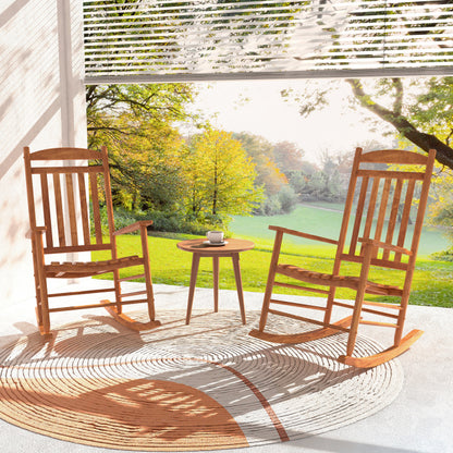 Outdoor Poplar Wood Rocking Chair Set of 2 for Garden-Natural