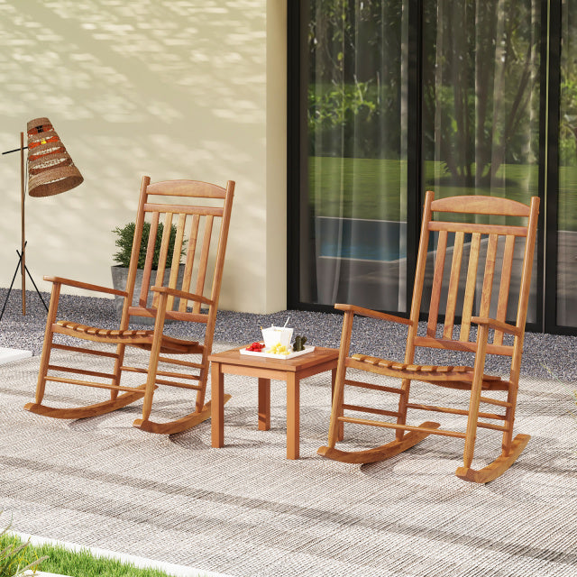 Outdoor Poplar Wood Rocking Chair Set of 2 for Garden-Natural
