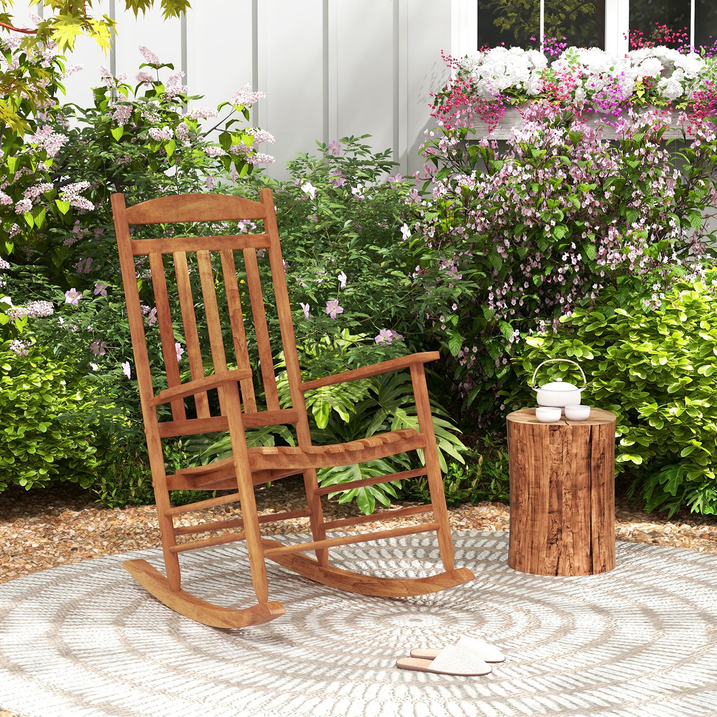 Outdoor Poplar Wood Rocking Chair Set of 2 for Garden-Natural