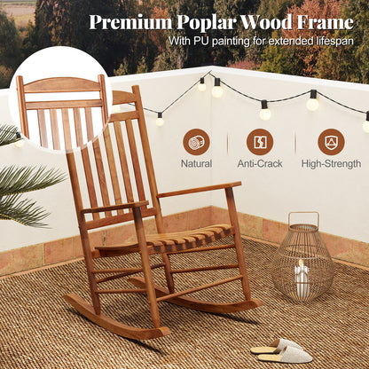 Outdoor Poplar Wood Rocking Chair Set of 2 for Garden-Natural