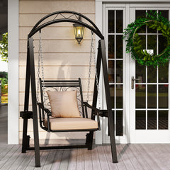 Outdoor Porch Swing with Removable Cushions and Side Tables for Garden Backyard-Black