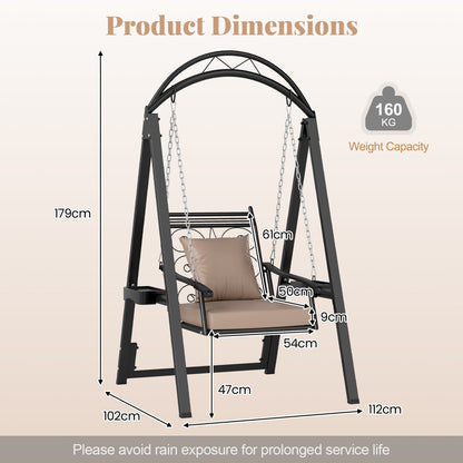 Outdoor Porch Swing with Removable Cushions and Side Tables for Garden Backyard-Black