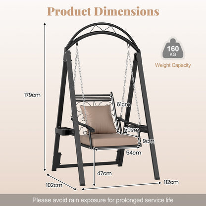 Outdoor Porch Swing with Removable Cushions and Side Tables for Garden Backyard-Black