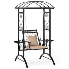 Outdoor Porch Swing with Stand and 2 Trellises for Adults Patio Swing Chair with Removable Cushions-Black