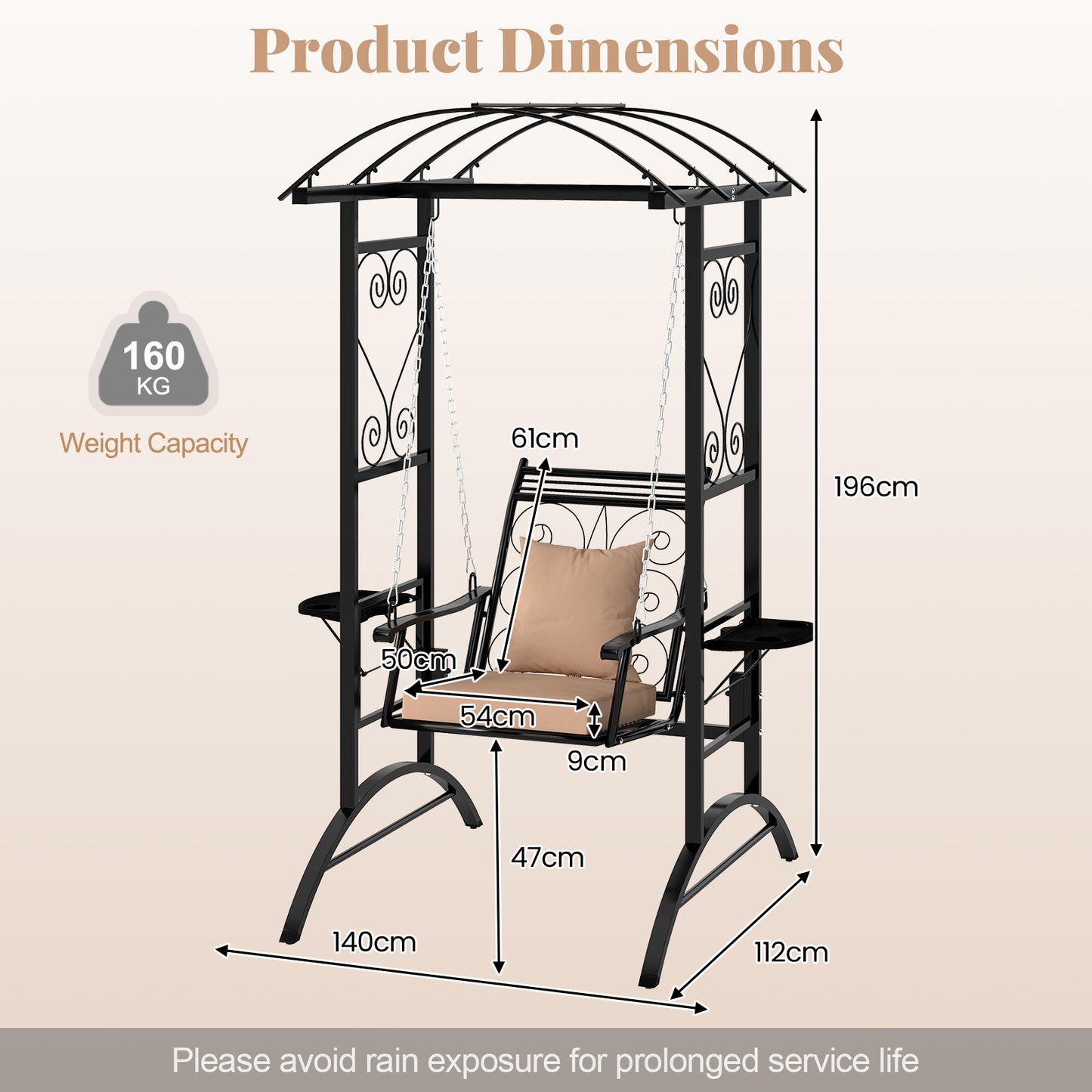 Outdoor Porch Swing with Stand and 2 Trellises for Adults Patio Swing Chair with Removable Cushions-Black
