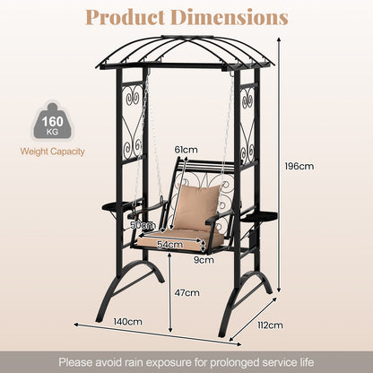 Outdoor Porch Swing with Stand and 2 Trellises for Adults Patio Swing Chair with Removable Cushions-Black