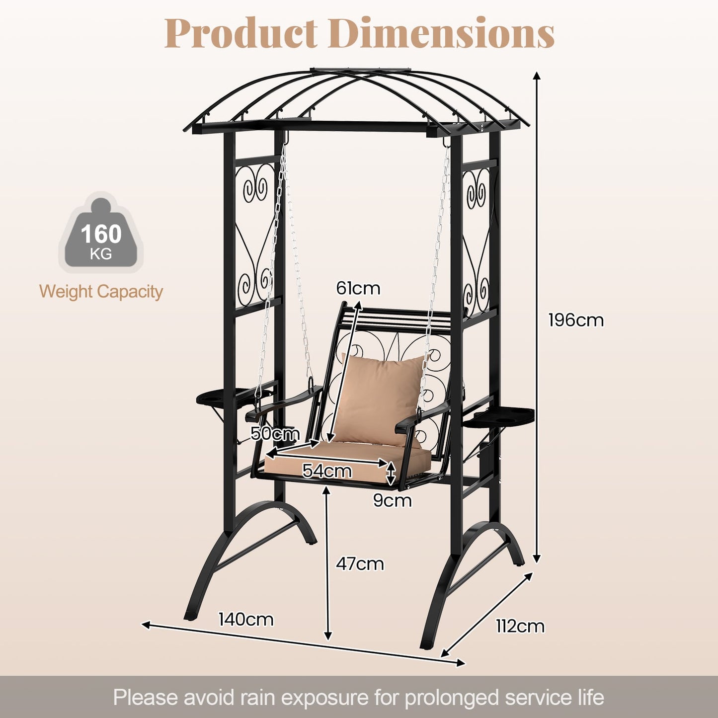 Outdoor Porch Swing with Stand and 2 Trellises for Adults Patio Swing Chair with Removable Cushions-Black