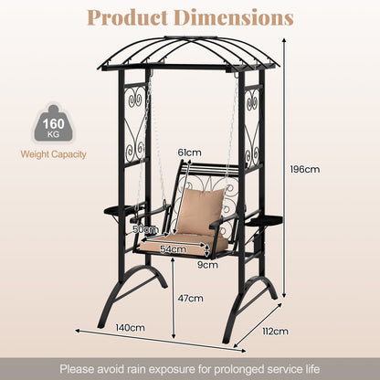 Outdoor Porch Swing with Stand and 2 Trellises for Adults Patio Swing Chair with Removable Cushions-Black