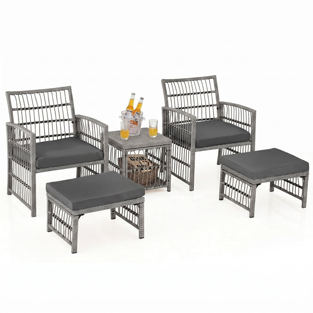Outdoor Rattan Conversation Set with Seat and Back Cushions for Backyard and Poolsida