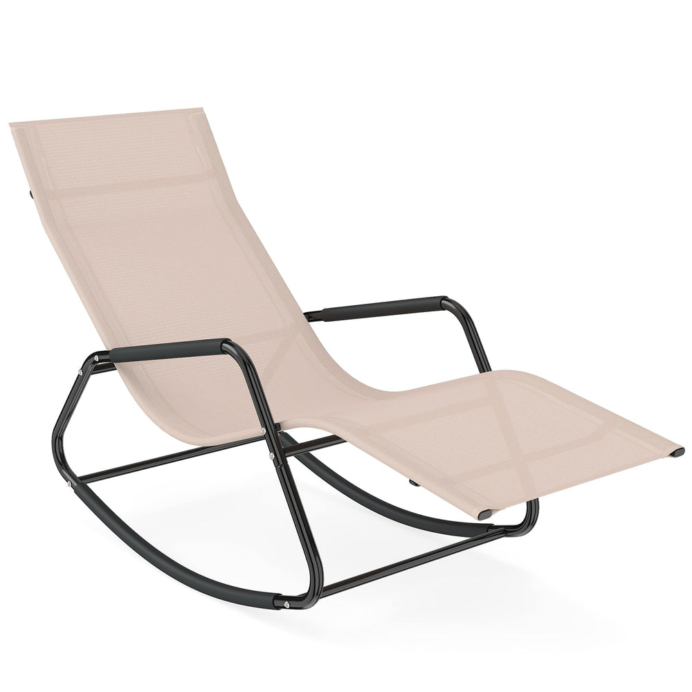 Outdoor Rocking Chair and Patio Lounge Chair with Curved Armrests and Back Support Bar for Garden-Beige