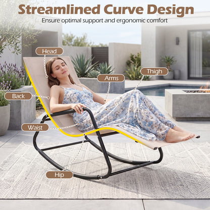 Outdoor Rocking Chair and Patio Lounge Chair with Curved Armrests and Back Support Bar for Garden-Beige