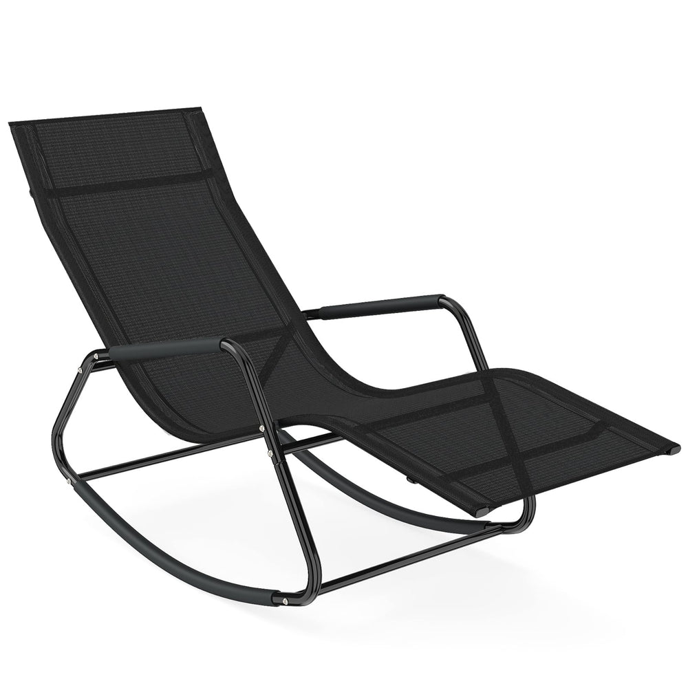 Outdoor Rocking Chair and Patio Lounge Chair with Curved Armrests and Back Support Bar for Garden-Black