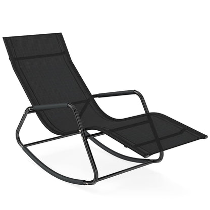 Outdoor Rocking Chair and Patio Lounge Chair with Curved Armrests and Back Support Bar for Garden-Black