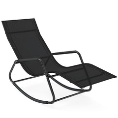 Outdoor Rocking Chair and Patio Lounge Chair with Curved Armrests and Back Support Bar for Garden-Black