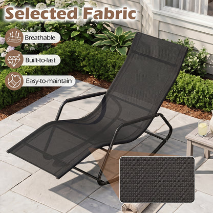 Outdoor Rocking Chair and Patio Lounge Chair with Curved Armrests and Back Support Bar for Garden-Black