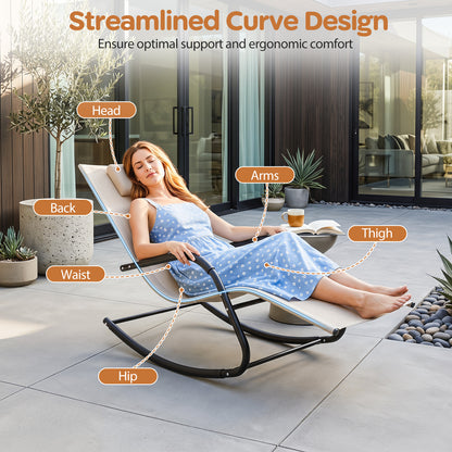 Outdoor Rocking Chair and Patio Lounge Chair with Detachable Headrest and Curved Armrests-Beige