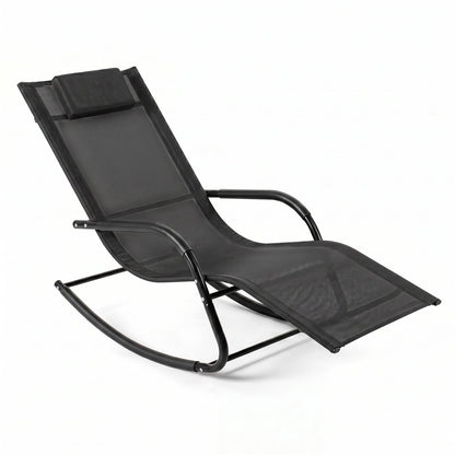 Outdoor Rocking Chair and Patio Lounge Chair with Detachable Headrest and Curved Armrests-Black