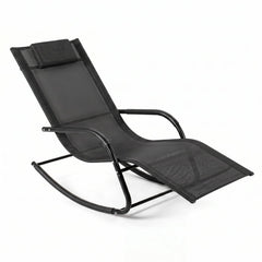Outdoor Rocking Chair and Patio Lounge Chair with Detachable Headrest and Curved Armrests-Black